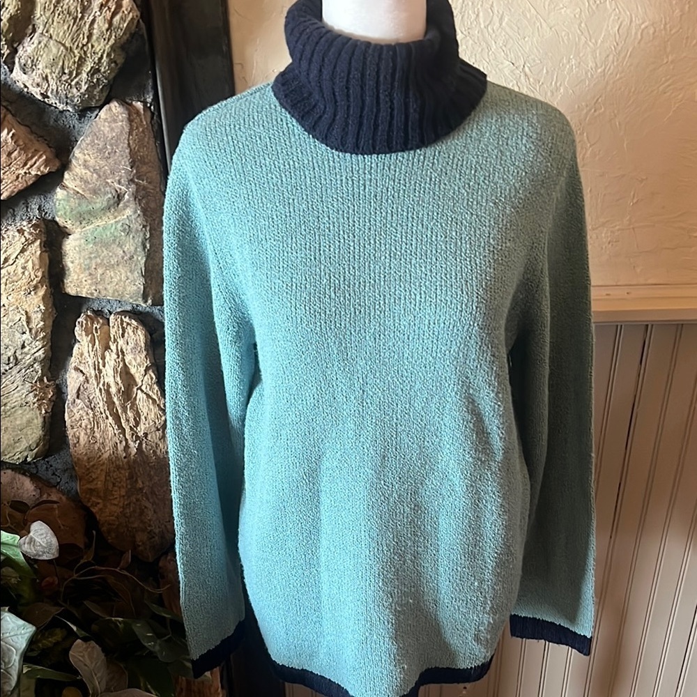 Casual Corner Blue Cowl Neck Sweater with Cozy Texture